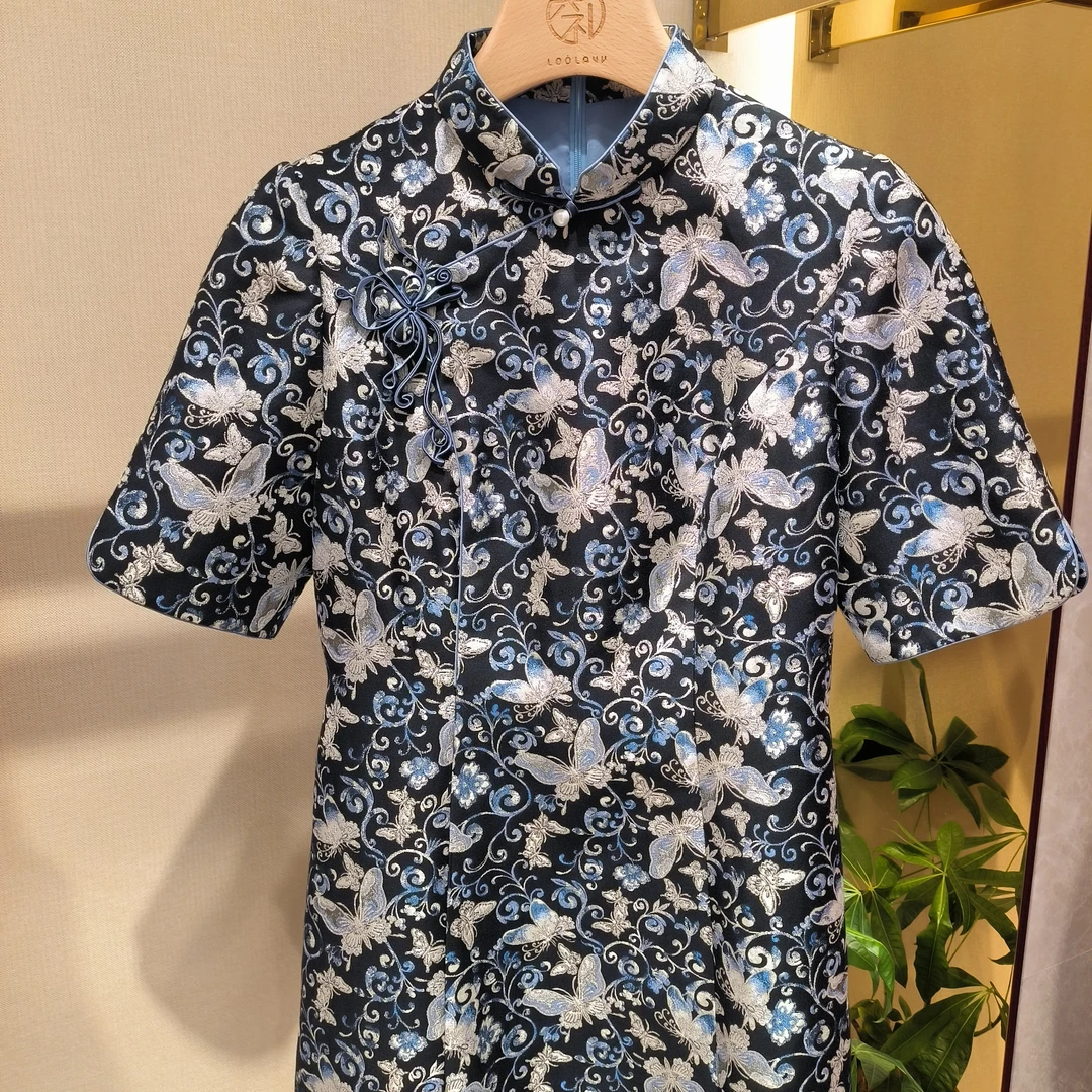 170393朱紫褕青花瓷色改良旗袍中国风中式礼服日常旗袍