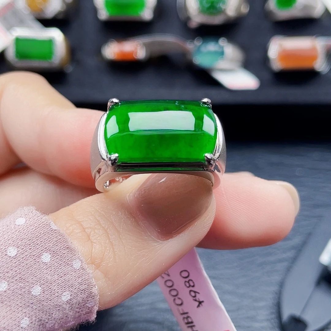 翡翠戒指银S925镶嵌天然a货翡翠没运费险0022