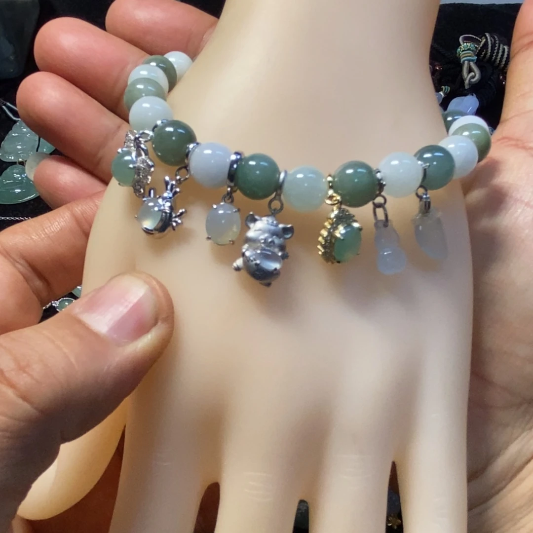 翡翠银S925镶嵌颈饰天然缅甸翡翠A货滴流吊坠