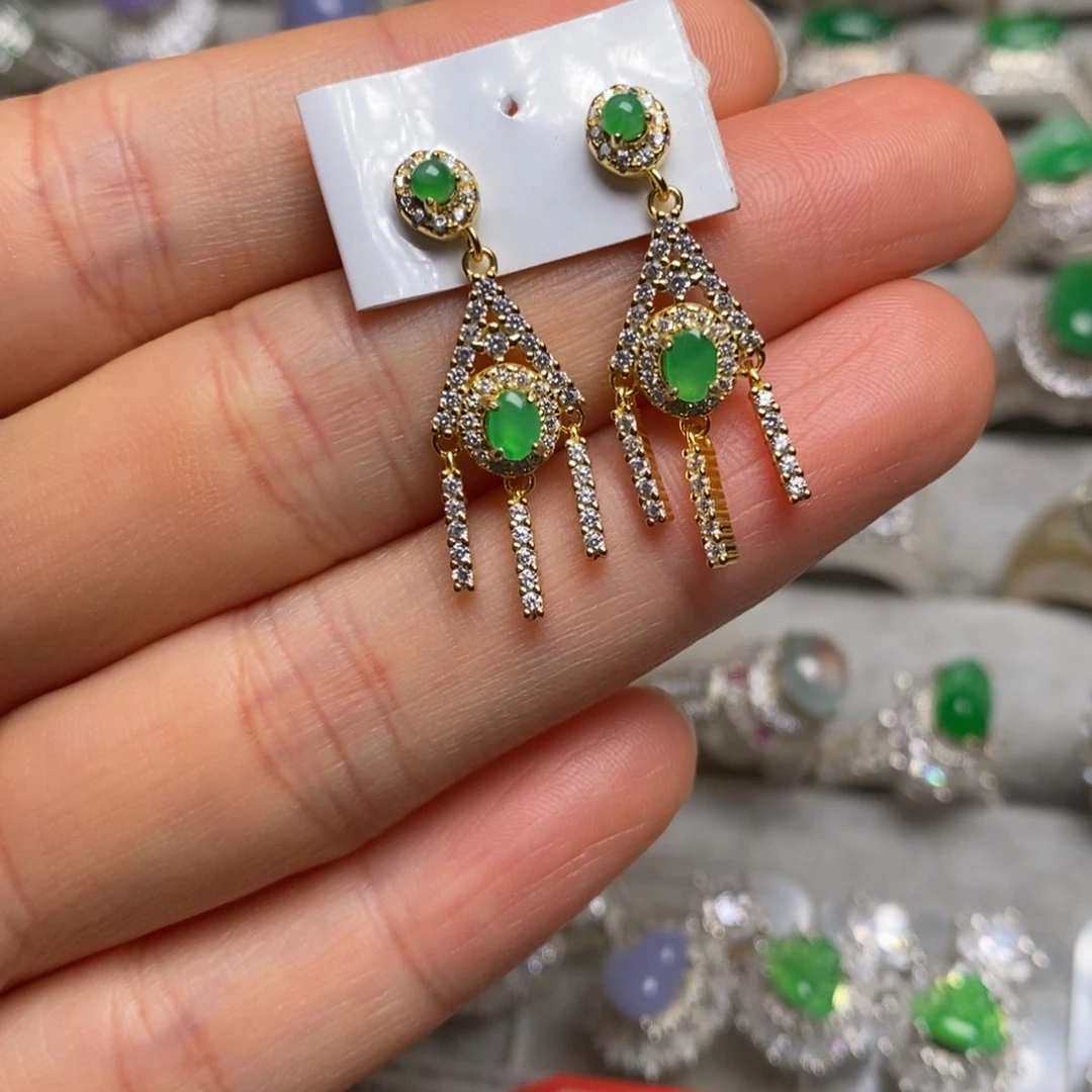 翡翠耳饰银S925镶嵌耳饰