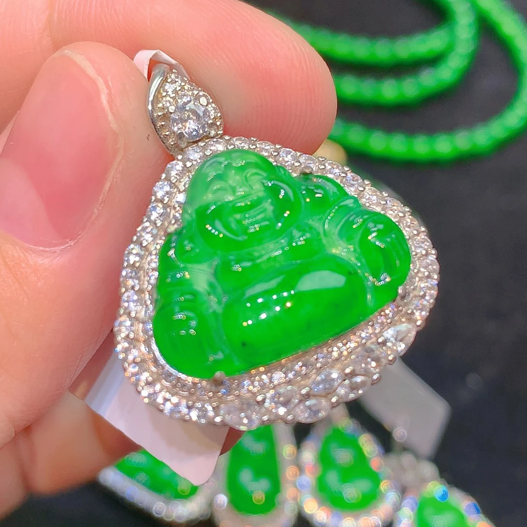 吊坠(不含链)银S925镶嵌翡翠翡翠