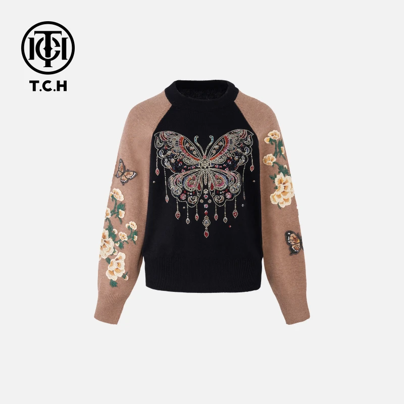 TCH轻奢烫钻工艺新时尚休闲百搭新潮流针织衫女T72C098080tch私服