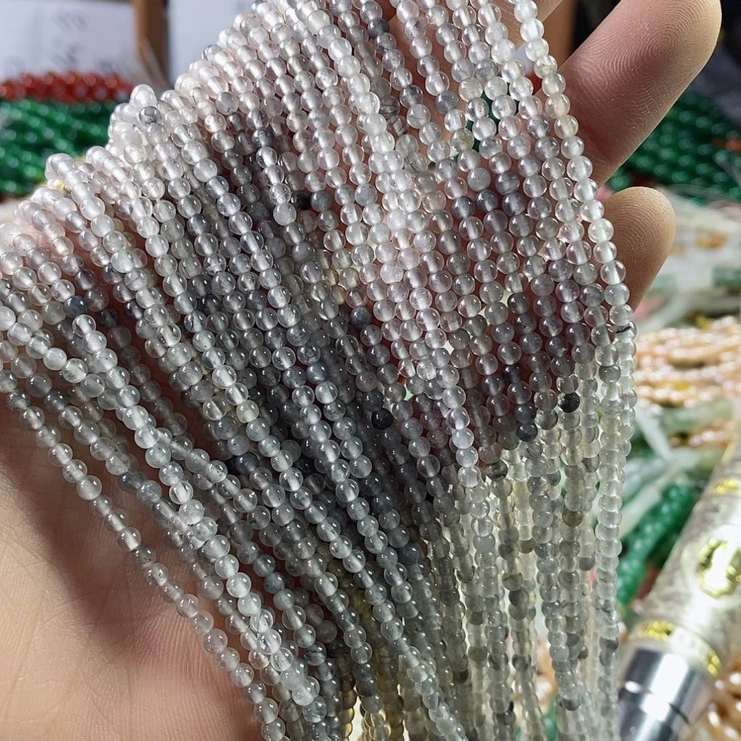 玛瑙/玉髓珠宝半成品合金一条天然3mm云雾水晶A级