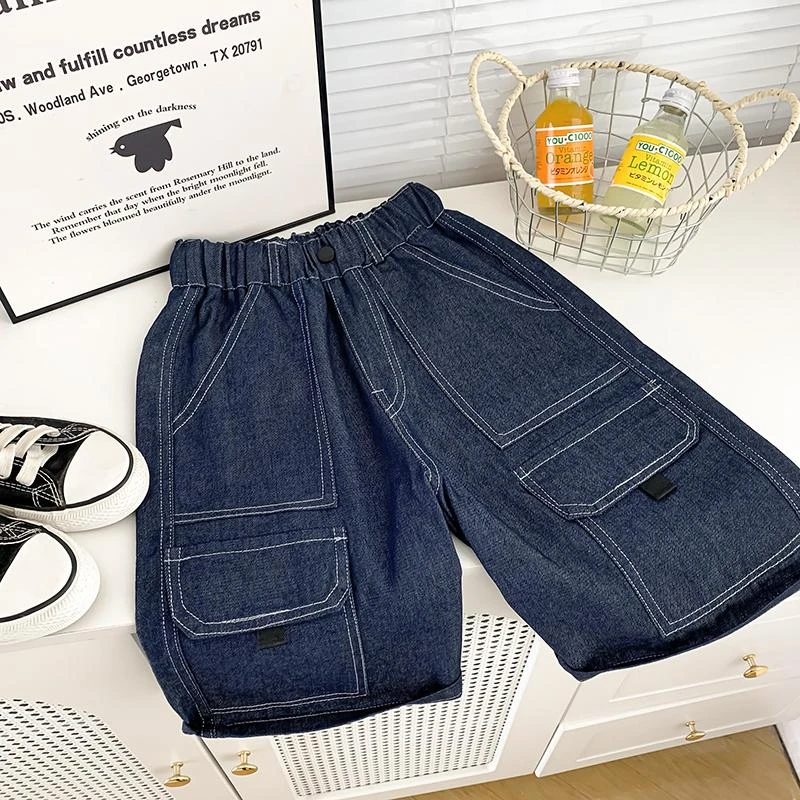 男童牛仔中裤中大童宽松工装裤夏季新款休闲薄款牛仔短裤百搭潮款