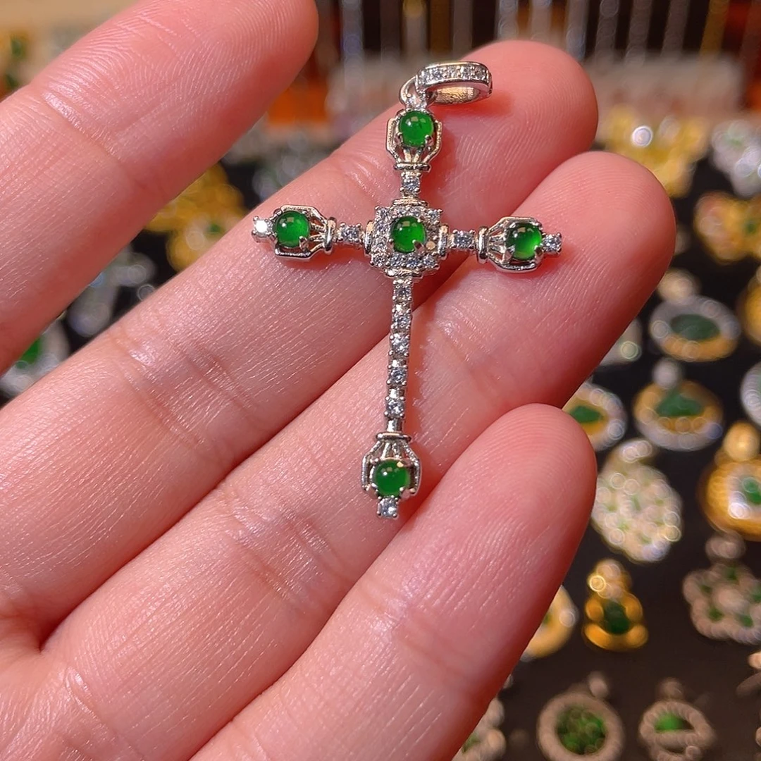 吊坠(不含链)银S925镶嵌翡翠