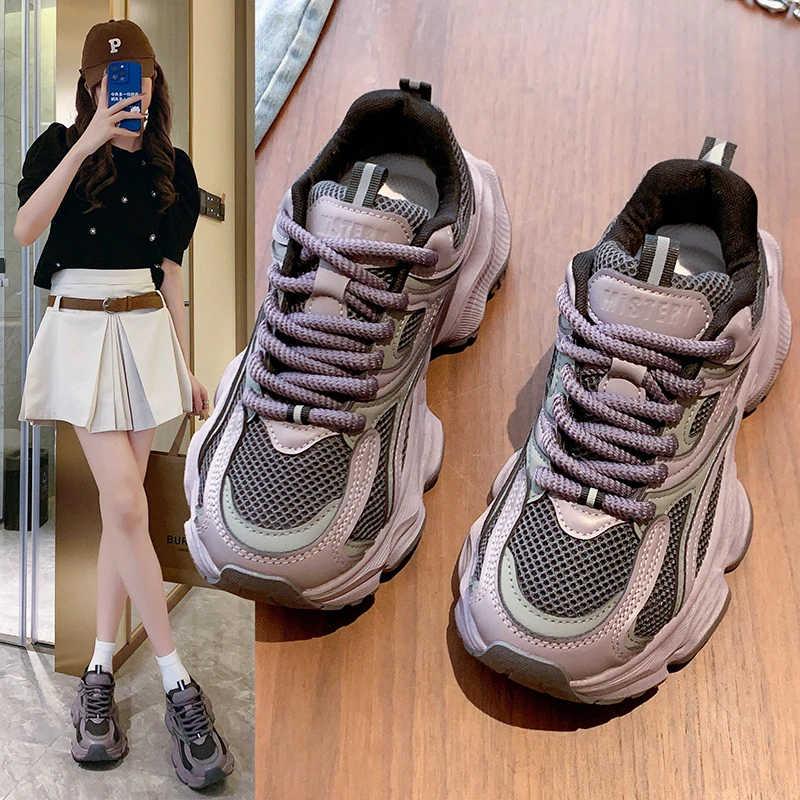 紫色老爹鞋女款2025新款春秋爆款流行休闲运动鞋厚底显腿长增高鞋