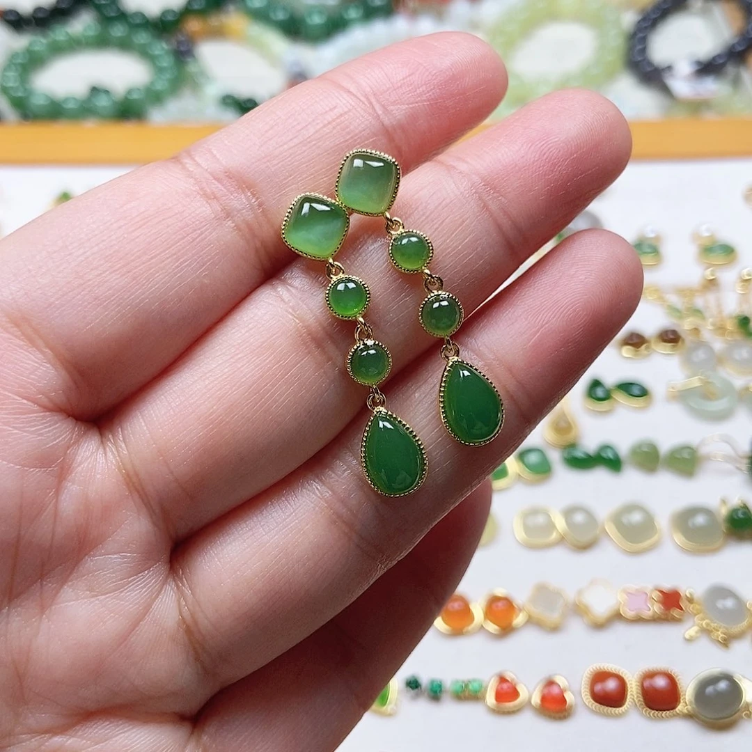 和田玉耳饰银S925镶嵌