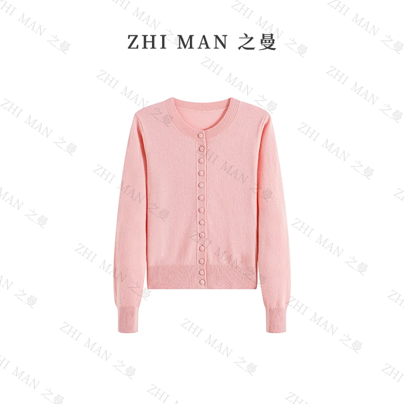 之曼ZM【品牌订单】手工包扣圆领100%全羊毛针织开衫2409013