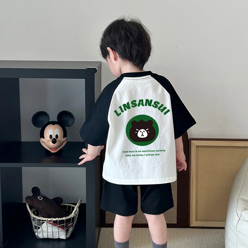 男童短袖T恤夏装2025新款儿童装夏季纯棉上衣男孩痞帅宽松运动潮