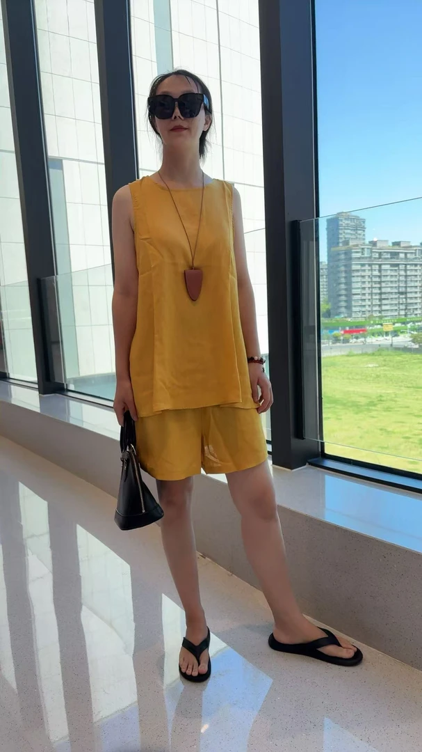 [当天发货]天丝亚麻纯欲露背小衫套装女夏季韩系高腰阔腿休闲短裤