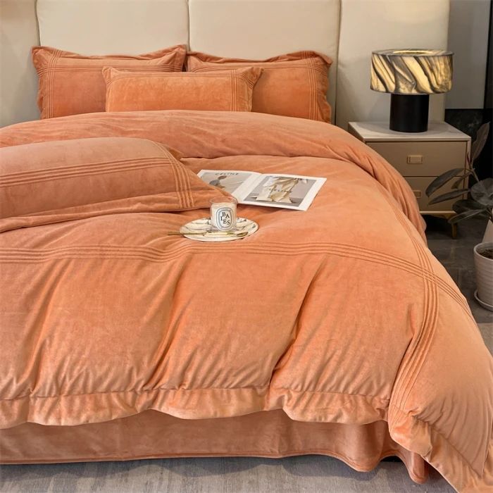 A类婴儿绒短绒毛简约大气埋绳款四件套牛奶绒床品套装宿舍单人