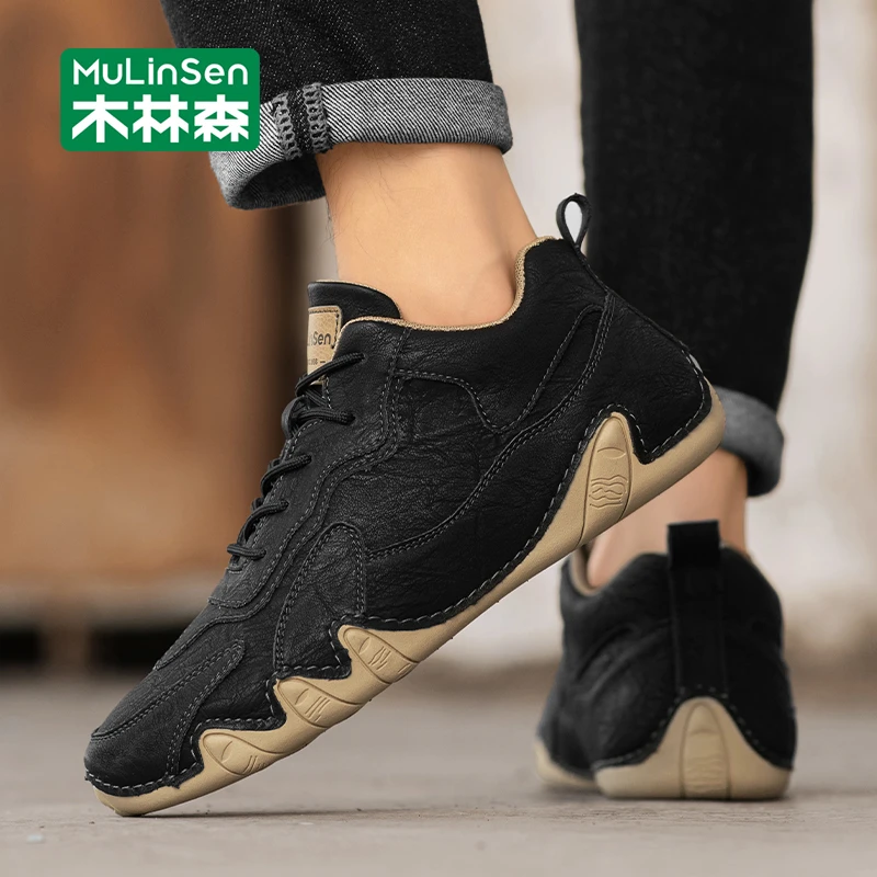 木林森休闲皮鞋男款2025新款秋季防滑耐磨皮面运动款高级工装男鞋