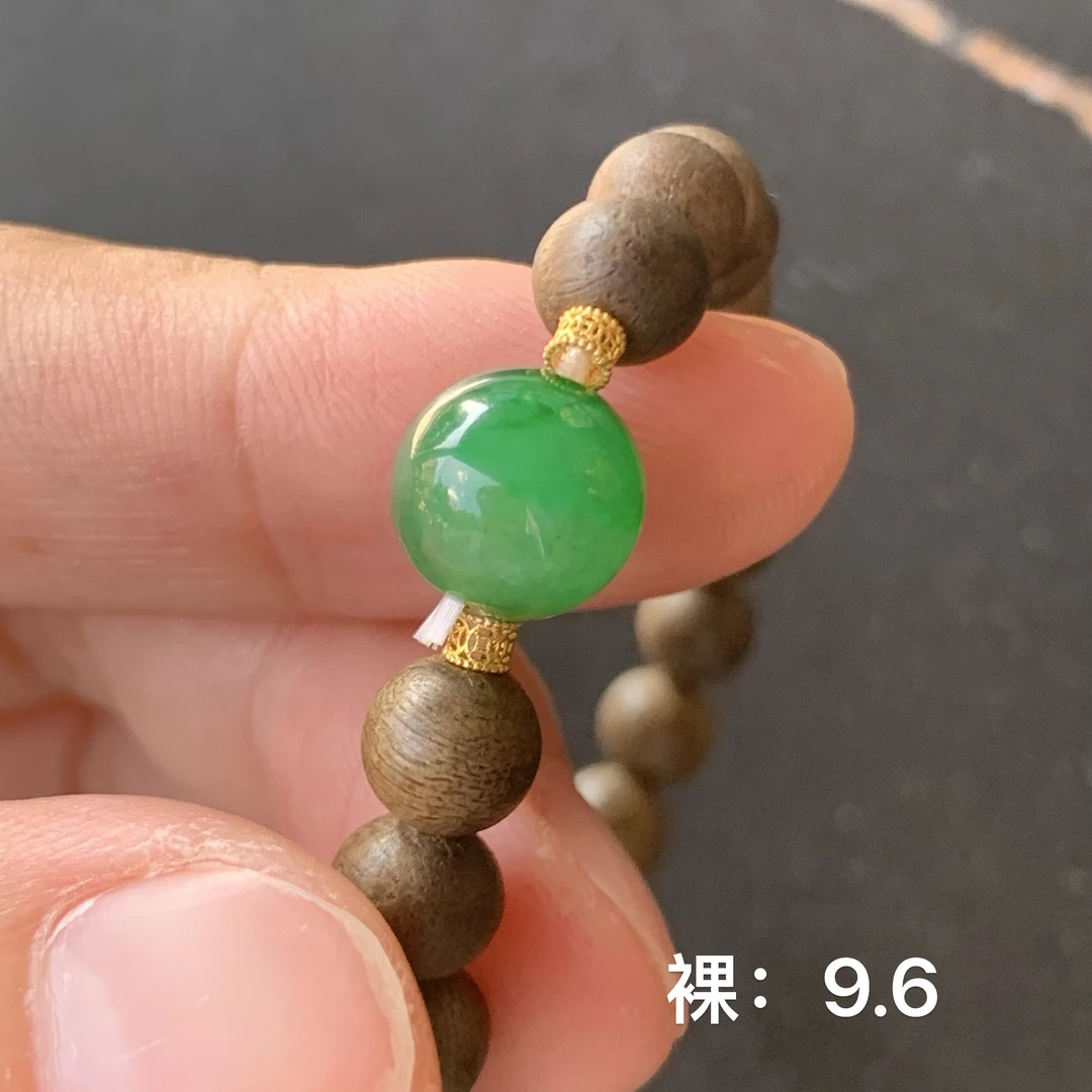 满绿高冰起胶翡翠珠沉香手串男女款时尚百搭中式配饰