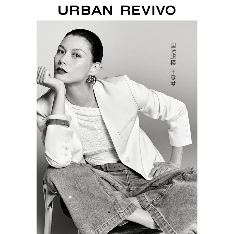 【超模同款】UR2025春季新款女装都市V领西装外套UWG150020