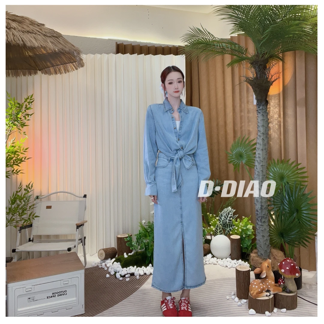 小奈【等风来】设计感衬衫上衣+开叉直筒裙