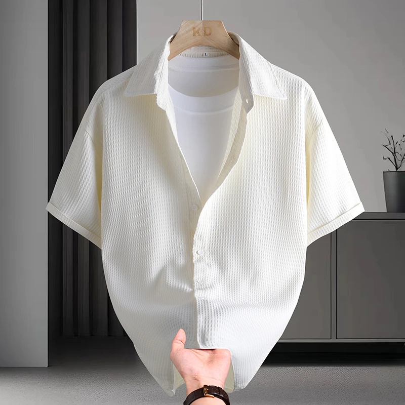 侨迪蒙拉高端潮牌夏季男士纯色宽松短袖衬衫休闲百搭半袖衬衣外套