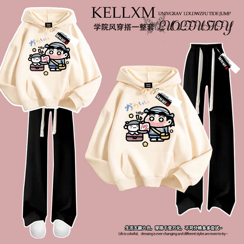 连帽卫衣长裤套装蜡笔小新印花女童2025秋冬季中大童休闲百搭上衣