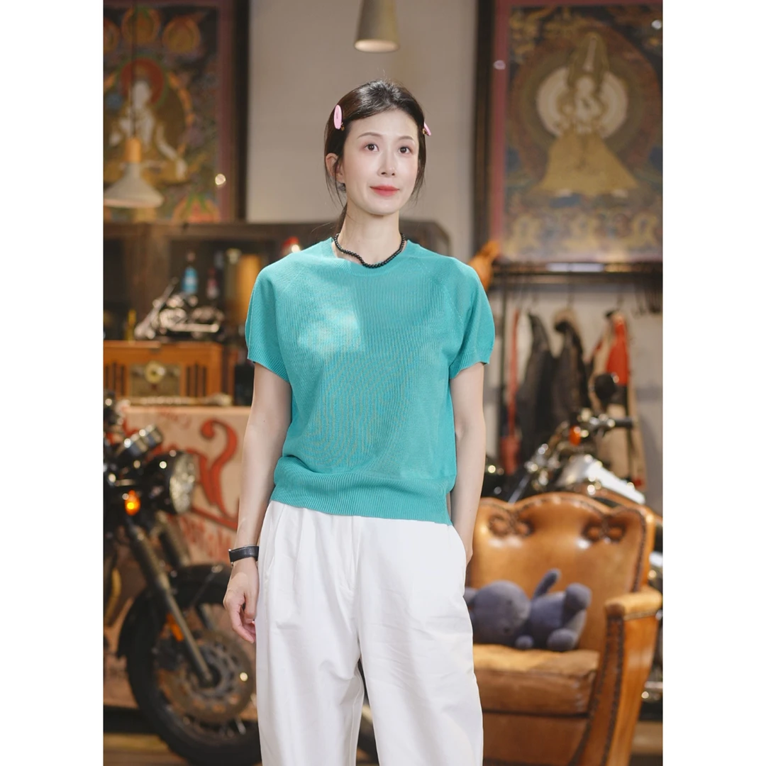 春夏时尚百搭2025新款爆款气质简约女款针织短袖