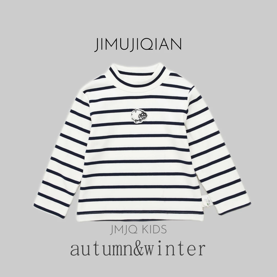 JMJQ中小童秋冬中领色织高弹条纹单层加厚贴身保暖打底衫251366