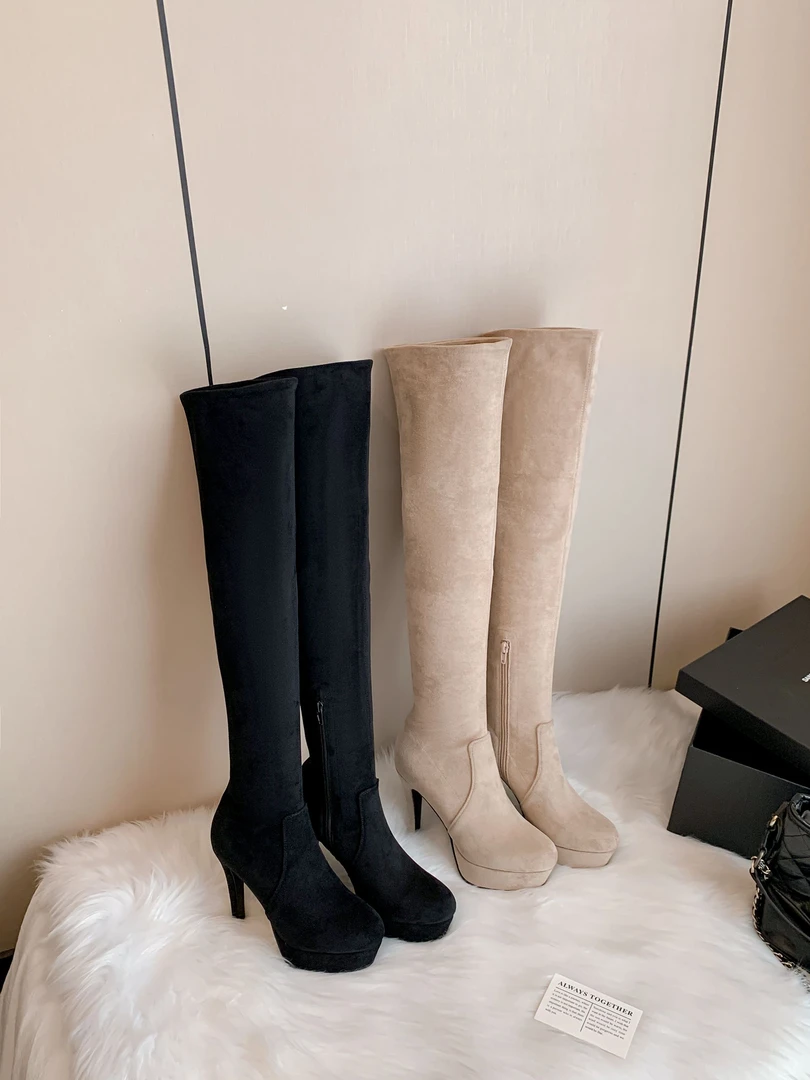 JANE简·【古早千金瘦瘦靴】绒面尖头显高百搭秋冬长筒女靴J63