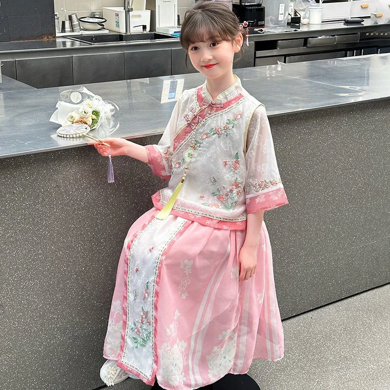 女童马面裙套装2025新款夏装儿童国风新中式汉服女孩唐装两件套装
