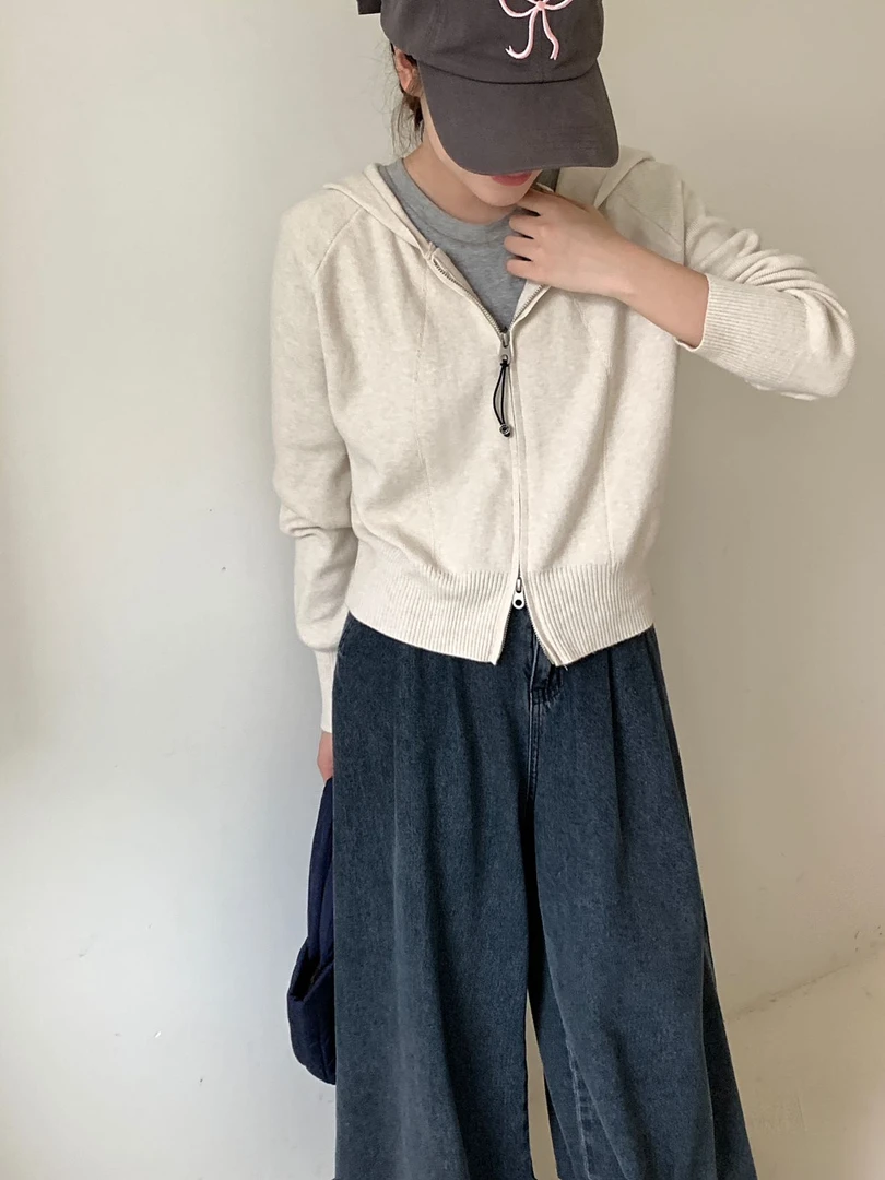 【BAOZAO】春季百搭韩系休闲连帽针织开衫（以直播间实物为准）