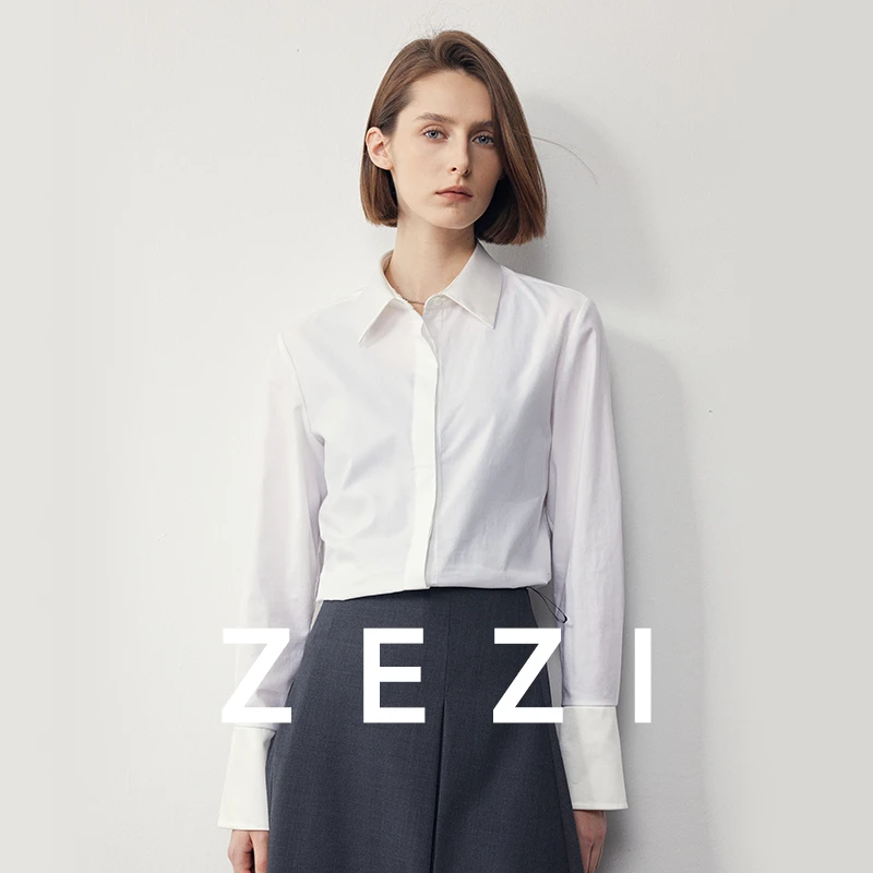 ZEZI【小水专属】【缎面拼接衬衫】气质时尚通勤面试正式衬衫Z13B504S