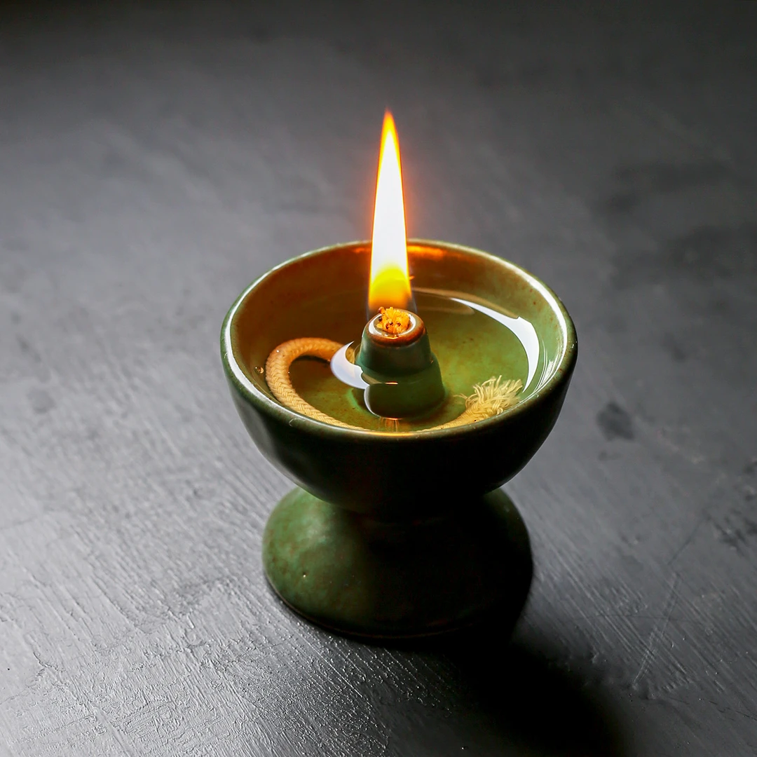 手工油灯底座复古陶瓷灯盏老式茶室氛围灯禅意青灯中式省油灯摆件