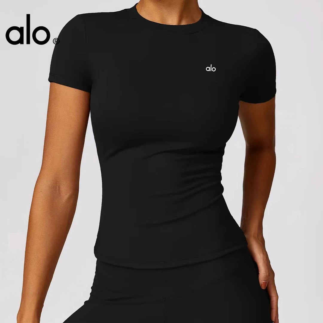 Aloyoga短袖T恤女速干瑜伽健身服户外徒跑步上衣紧身显瘦夏季