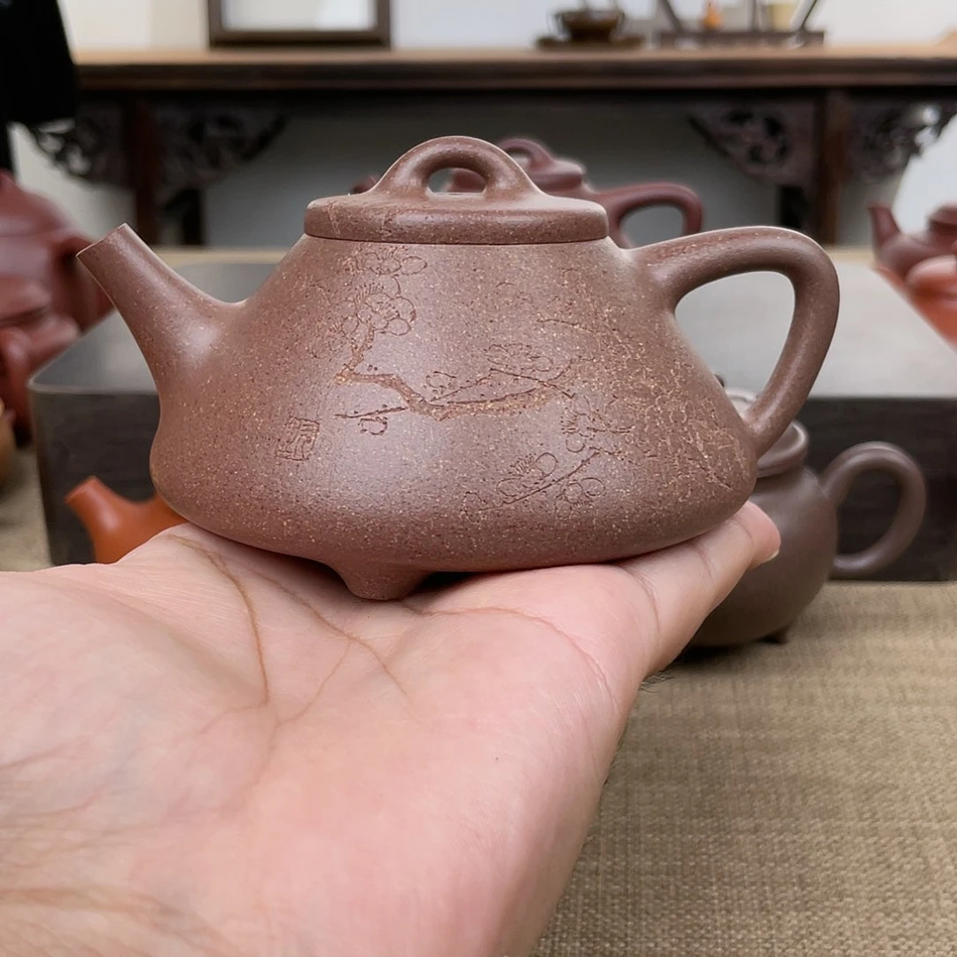 茶壶紫砂子冶石瓢 220cc 原矿老宕口桃花泥