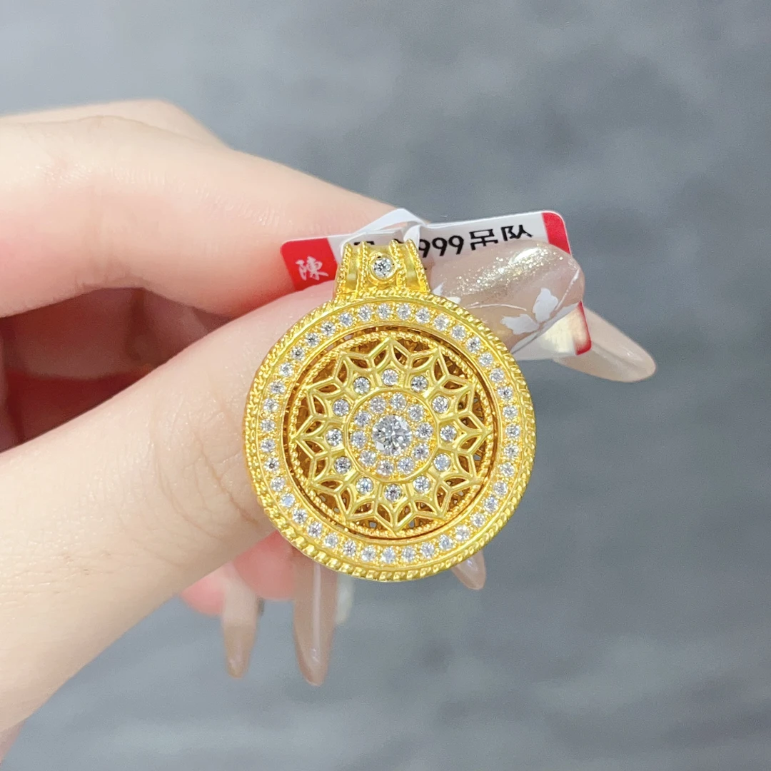 足金999 黄金首饰 5D镶嵌莫桑转动003【编号152款】吊坠【赠绳子】