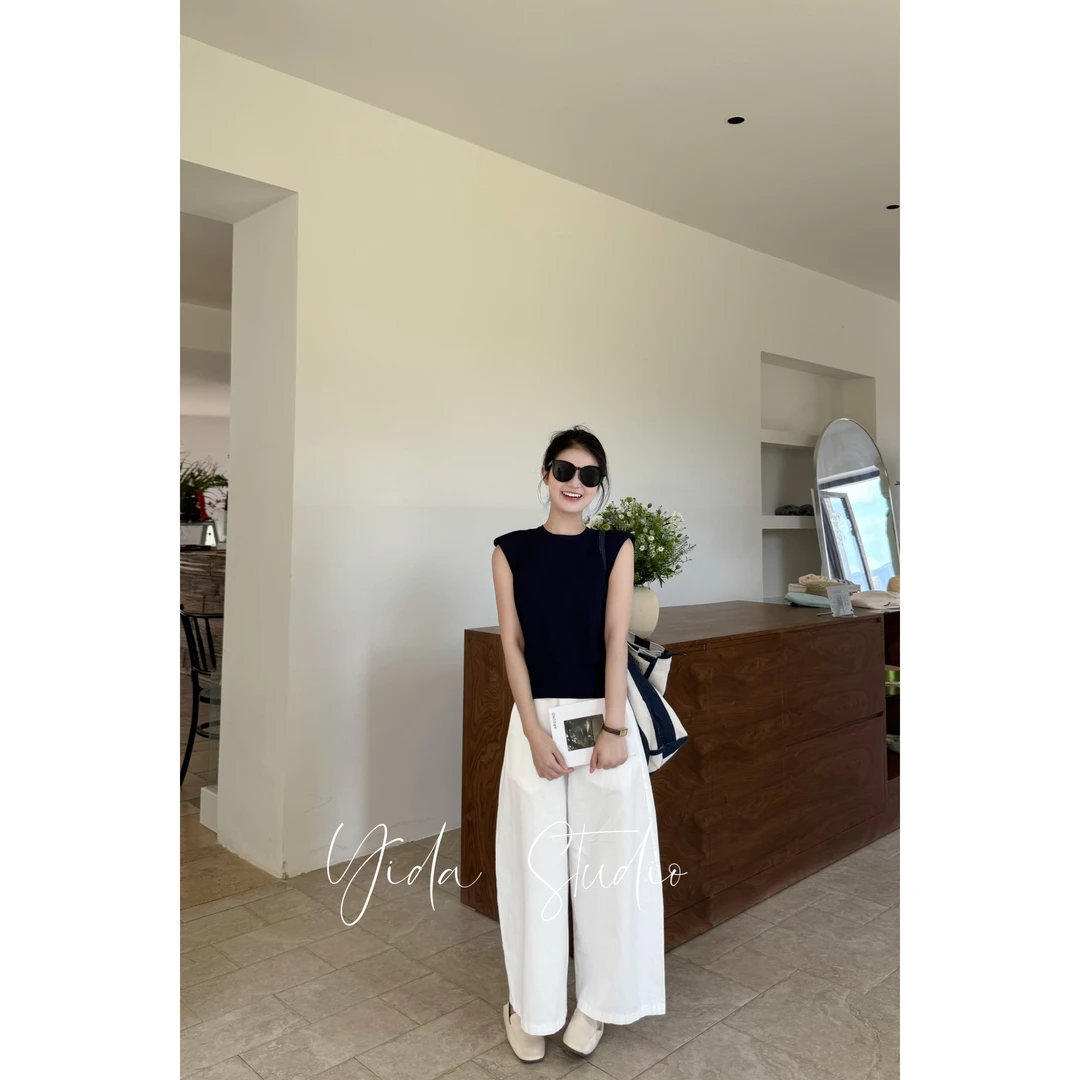 YIDA【老钱日常】韩系爆款九分裤小个子必备高腰直筒休闲裤(配皮带)