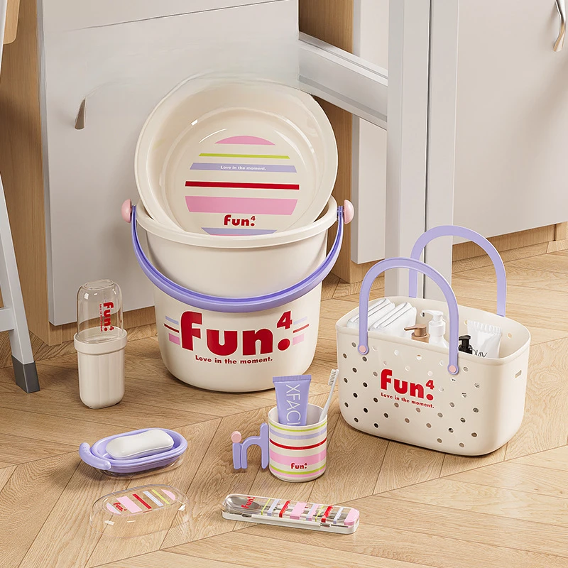 盆桶套装住宿生洗漱用品三件套洗澡水桶学生宿舍用加厚塑料手提桶