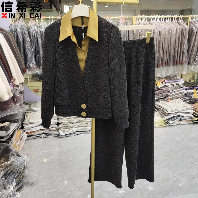 轻职风休闲风时尚套装女装针织西装秋冬简约冬季轻奢休闲长袖