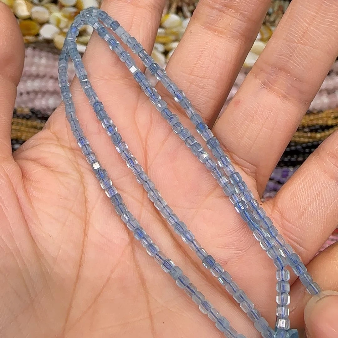 玛瑙/玉髓合金珠宝半成品海蓝宝2mm方糖一条