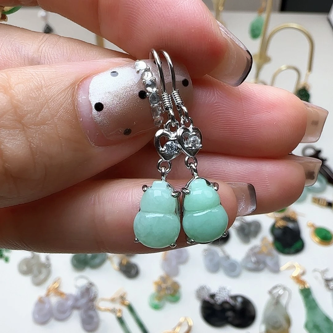 翡翠银S925镶嵌耳饰耳钩款