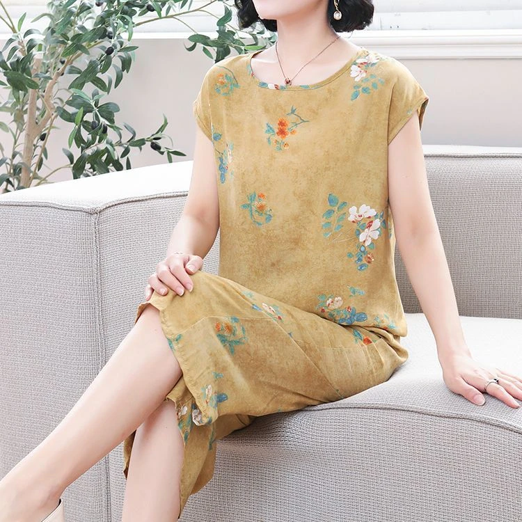 新款棉绸套装女夏季洋气妈妈装时尚气质洋气大码短袖七分裤两件套
