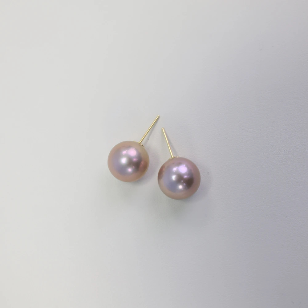 【一铭珠宝】淡水紫色珍珠耳钉经典时尚精致10-11mm YMED0011