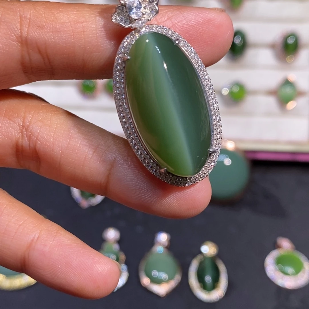 和田玉（碧玉）银S925镶嵌颈饰兮*