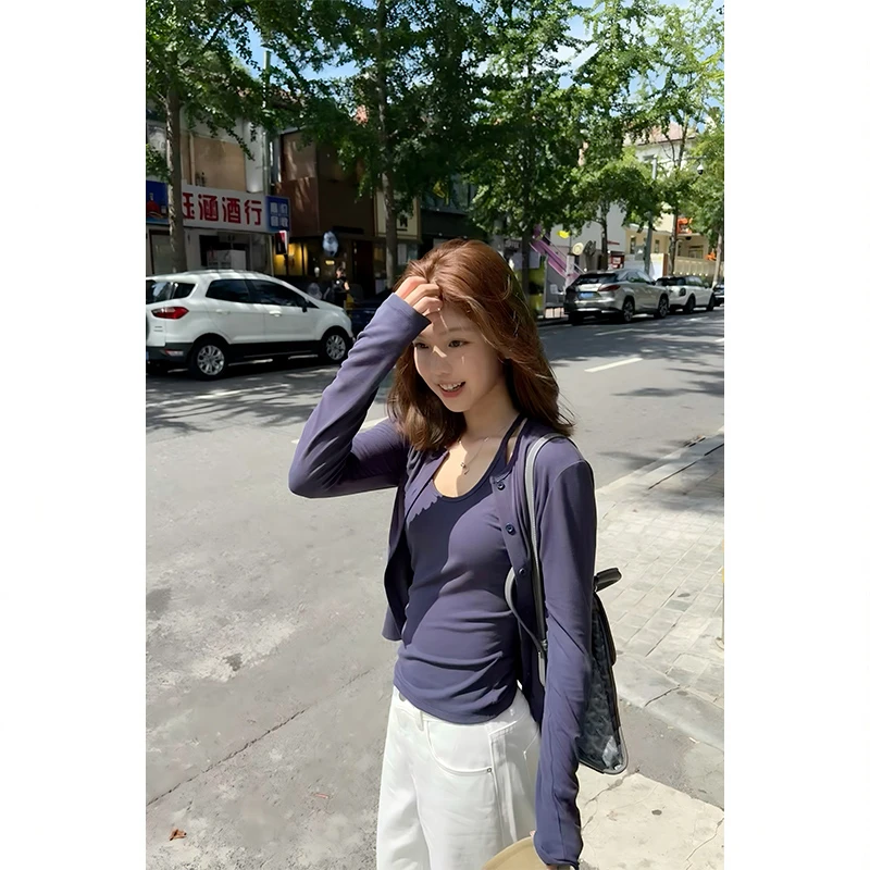 Tuuuh【航海志】套装女夏季休闲开衫短款吊带背心两件套S35412TU52