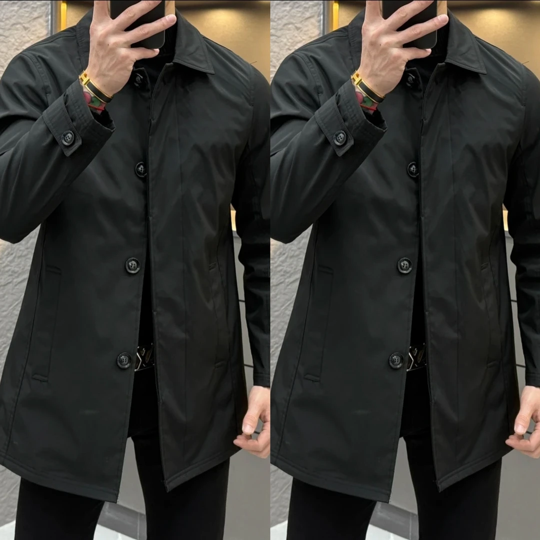 8220-1新款春季时尚商务夹克外套男士潮流简约休闲风衣修身翻领