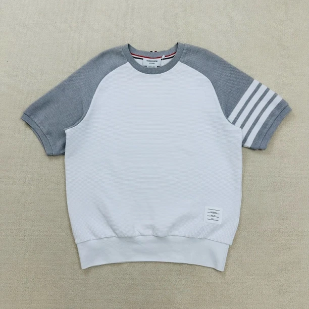99新 THOMBROWNE 四条纹拼色圆领短袖/3码/WL1442