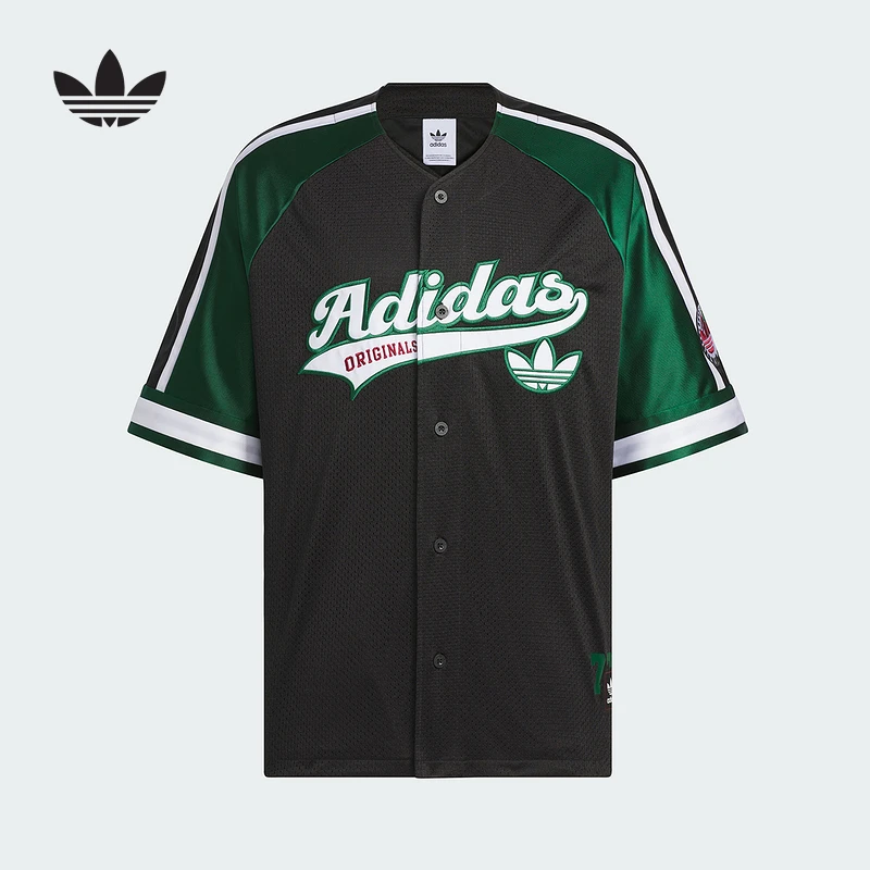 Adidas阿迪达斯三叶草男女款速干运动复古棒球开衫短袖T恤JN0767