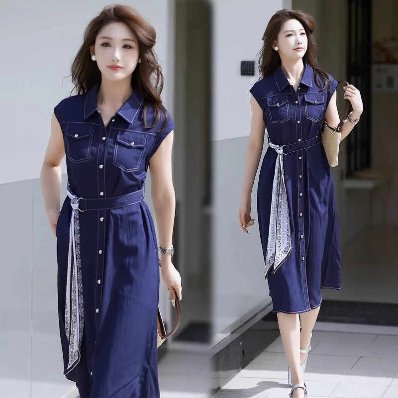 牛仔连衣裙女2025夏季新款时髦洋气收腰显瘦中长款短袖气质裙子潮