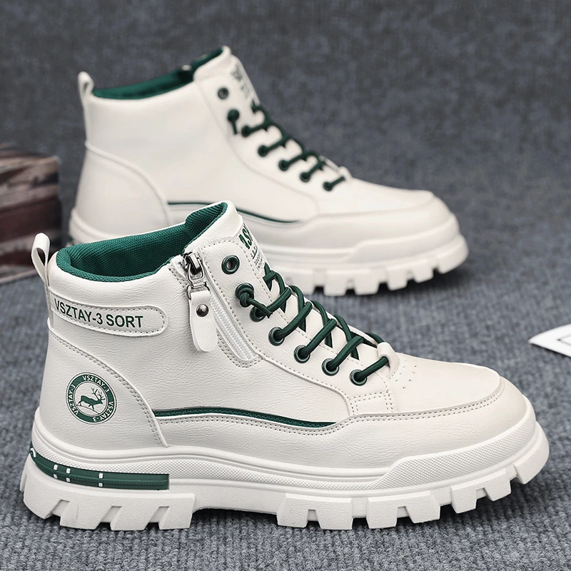 马丁靴男秋季高帮英伦风男士潮流休闲皮鞋户外防水防滑增高工装鞋