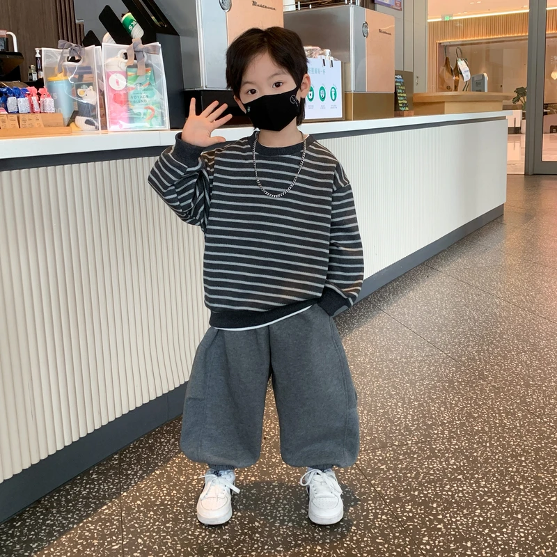 男童卫衣套装2025春秋新款韩系休闲男孩弯刀裤儿童假两件秋装衣服