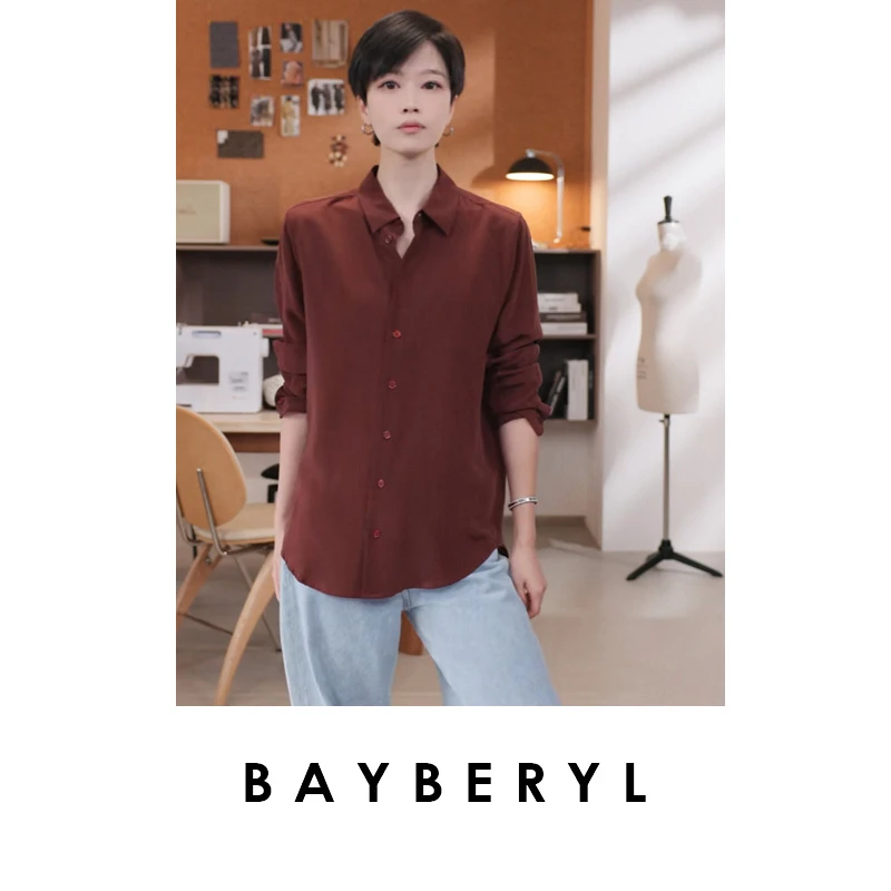 领券BAYBERYL老贝OL姿态*双绉真S通勤翻领排扣百搭衬衫9NCY5G0425