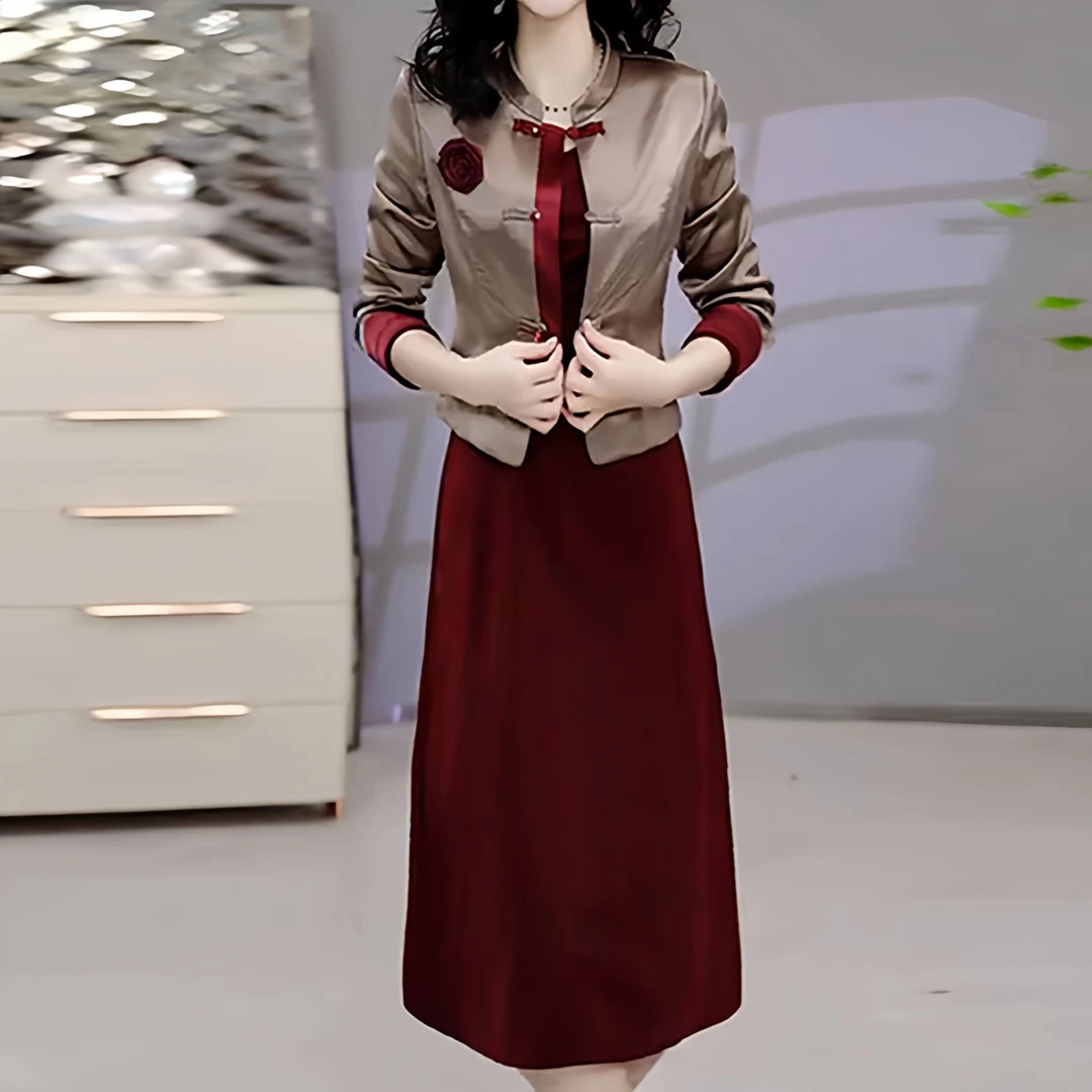 外套+连衣裙 2025年春季新中式时尚气质女人修身显瘦两件套连衣裙