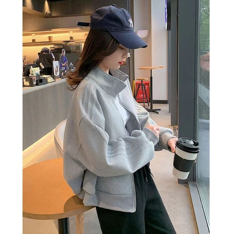 加厚外套女春秋新款2025年短款宽松棒球服小个子夹克vide卫衣复古