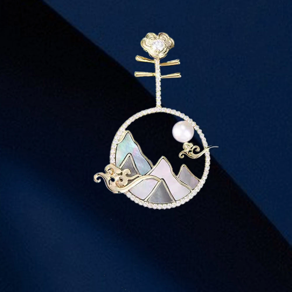 铜胸针 中式古风琵琶胸针高级感镶嵌贝壳胸花小众设计艺术